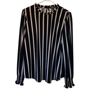 Adrianna Papell Long Sleeve Black Striped Blouse Large